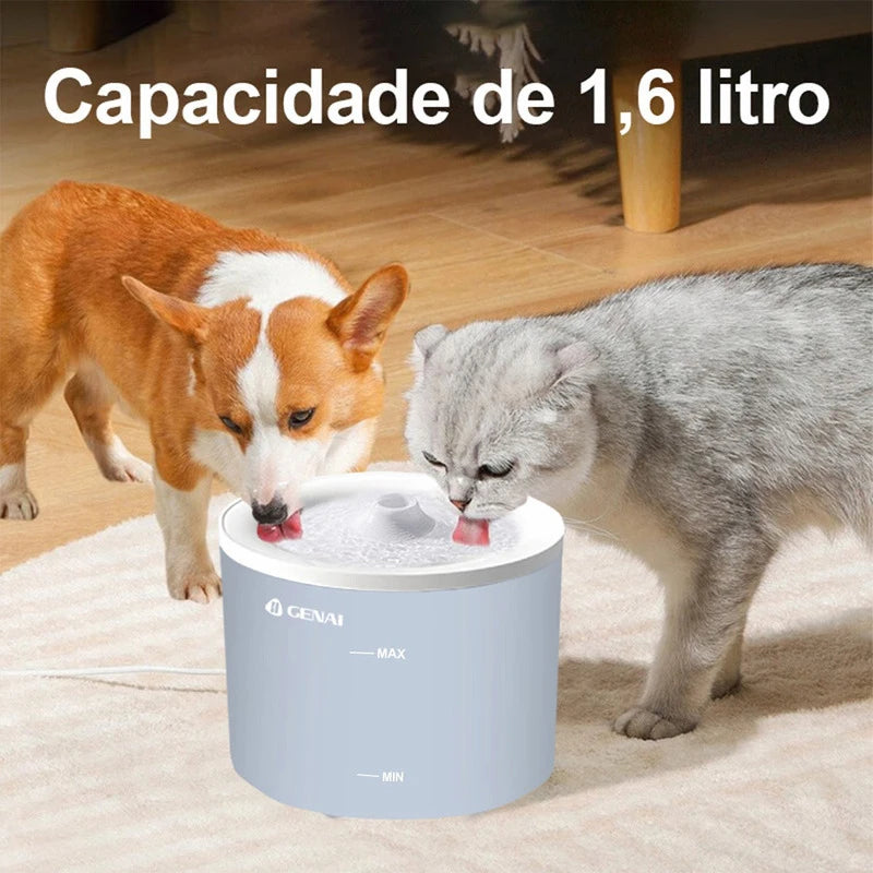 Fonte de Água Automática para Gatos - Bebedouro Elétrico Silencioso com Filtro e Recirculação de 1.6L