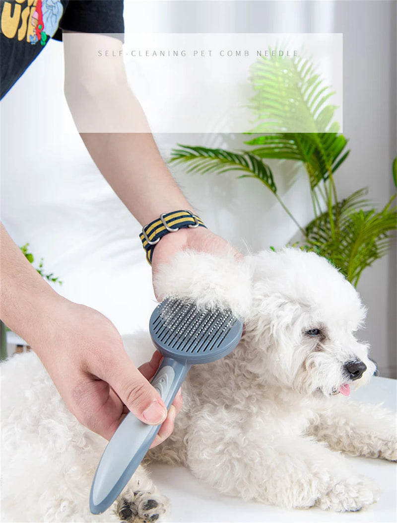 Escova de Limpeza Automática para Cães e Gatos - Pet Dog Brush com Auto Limpeza