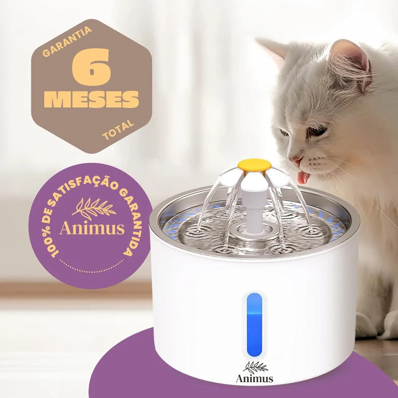 Fonte Bebedouro para Gatos e Cães - Fonte de Água com Filtro e Tigela de Aço Inox