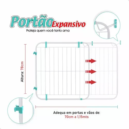 Portão Retrátil de Segurança para Crianças e Pets - Isolamento de 70cm a 115cm