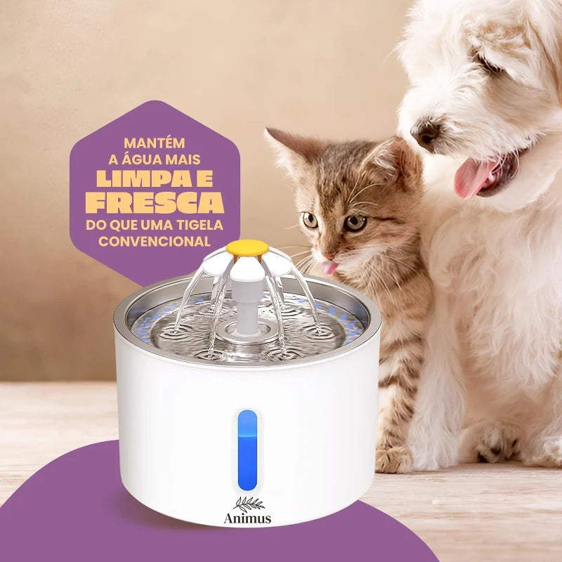 Fonte Bebedouro para Gatos e Cães - Fonte de Água com Filtro e Tigela de Aço Inox