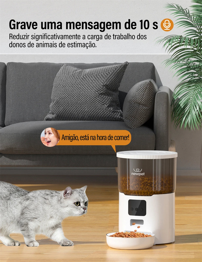 Alimentador Automático com Câmera HD e Controle por App - Newpet 4L Dispenser de Ração