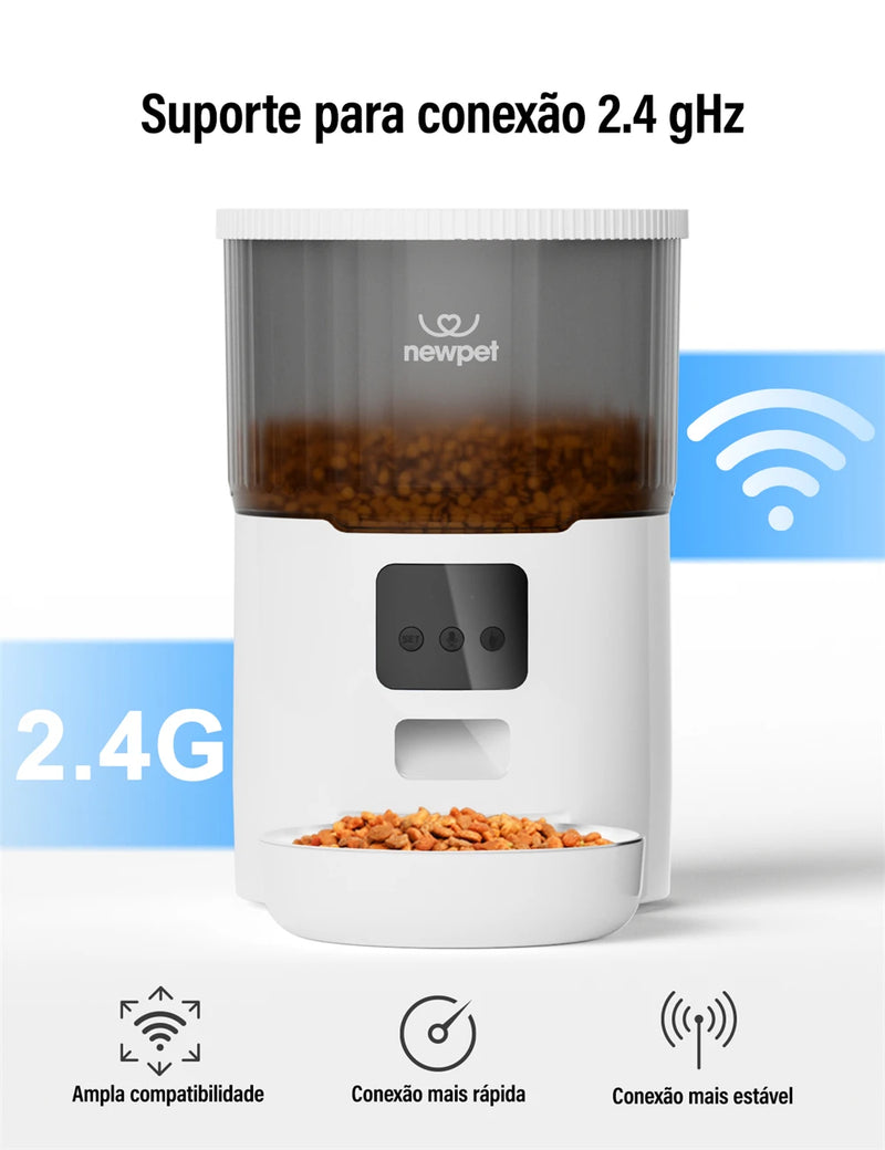 Alimentador Automático com Câmera HD e Controle por App - Newpet 4L Dispenser de Ração